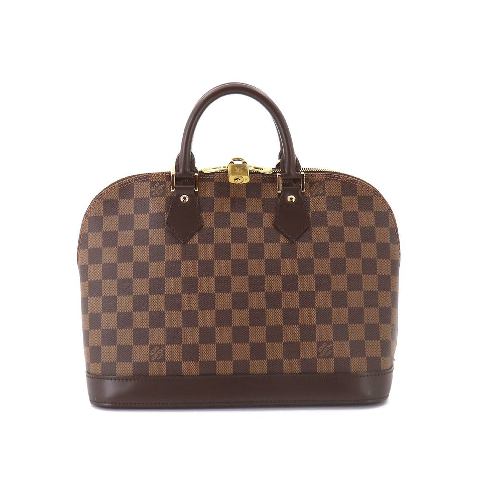 Louis Vuitton Damier Alma Hand Bag Ebene Brown Gold Hardware