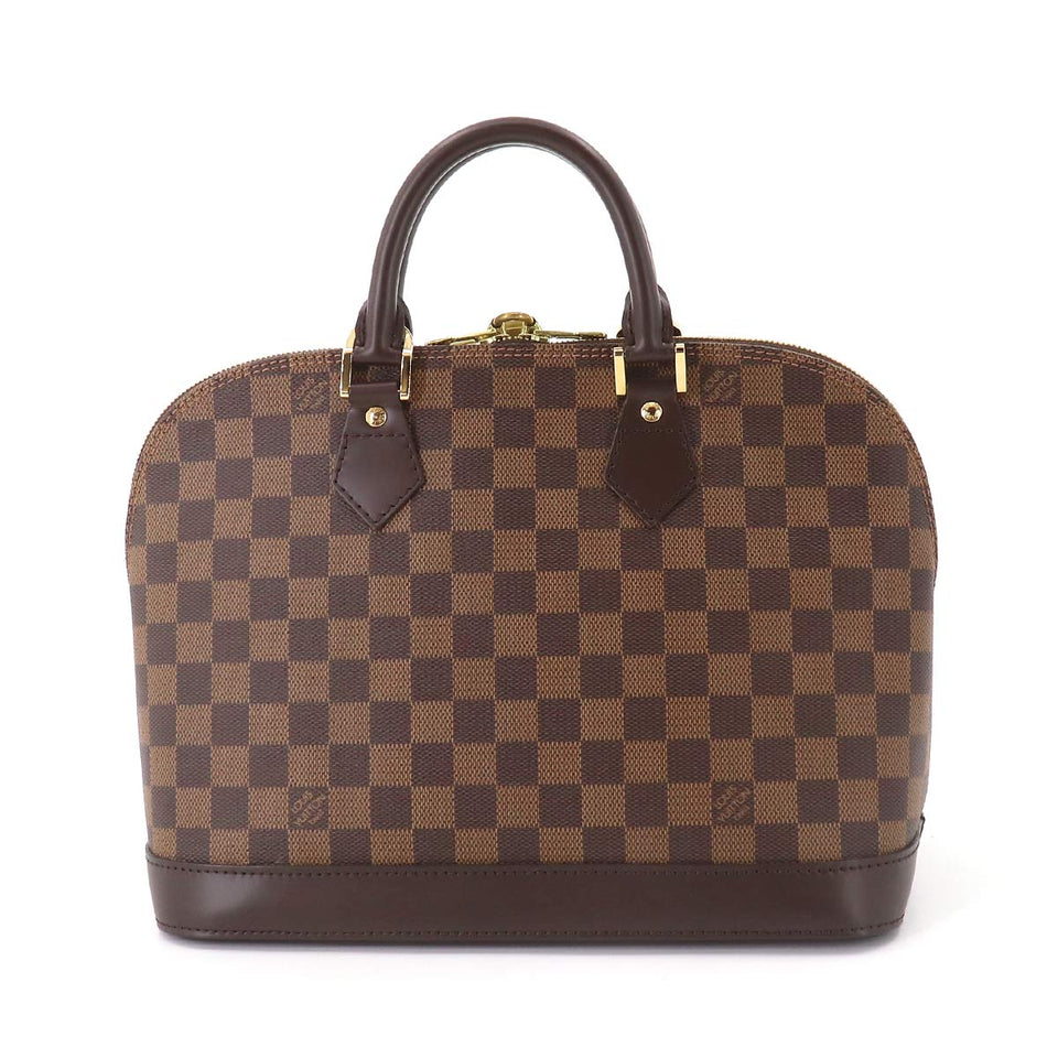 Louis Vuitton Damier Alma Hand Bag Ebene Brown Gold Hardware