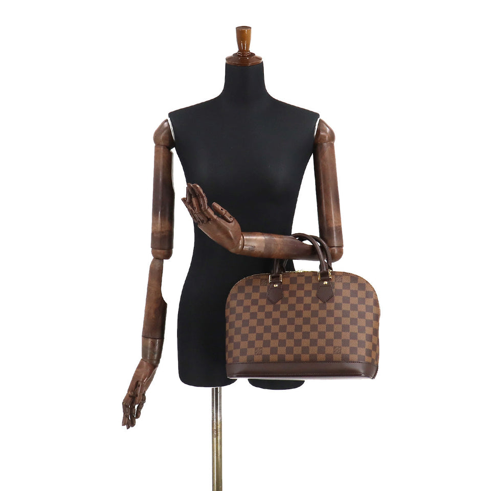 Louis Vuitton Damier Alma Hand Bag Ebene Brown Gold Hardware