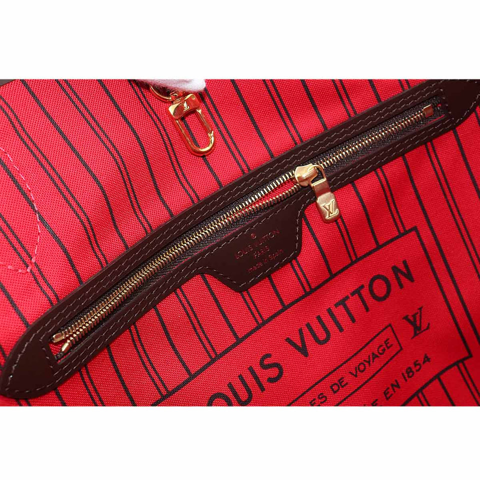 Louis Vuitton Damier Neverfull MM Tote Bag Ebene Cerise Brown