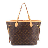 Louis Vuitton Monogram Neverfull MM Tote Bag Brown Gold Metal