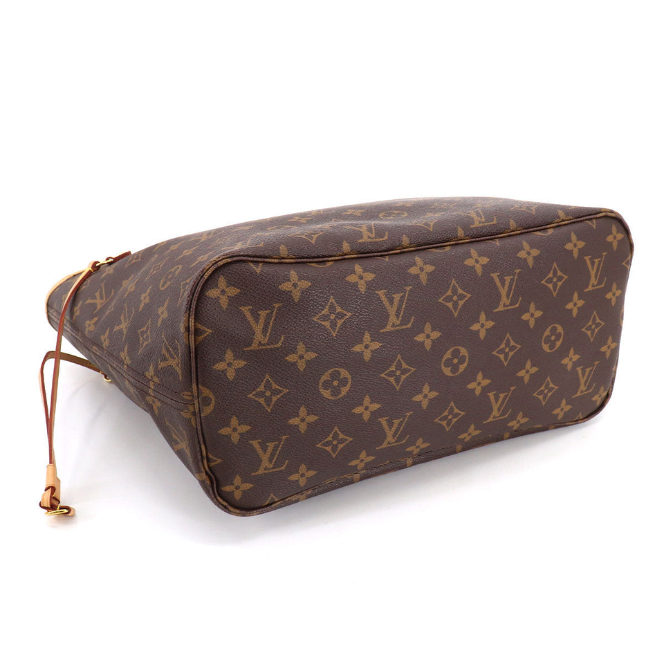 Louis Vuitton Monogram Neverfull MM Tote Bag Brown Gold Metal