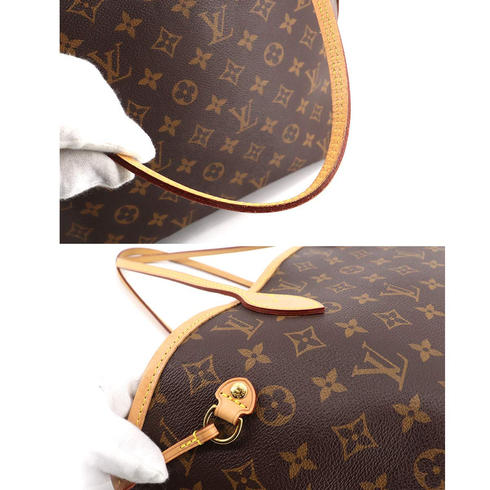Louis Vuitton Monogram Neverfull MM Tote Bag Brown Gold Metal