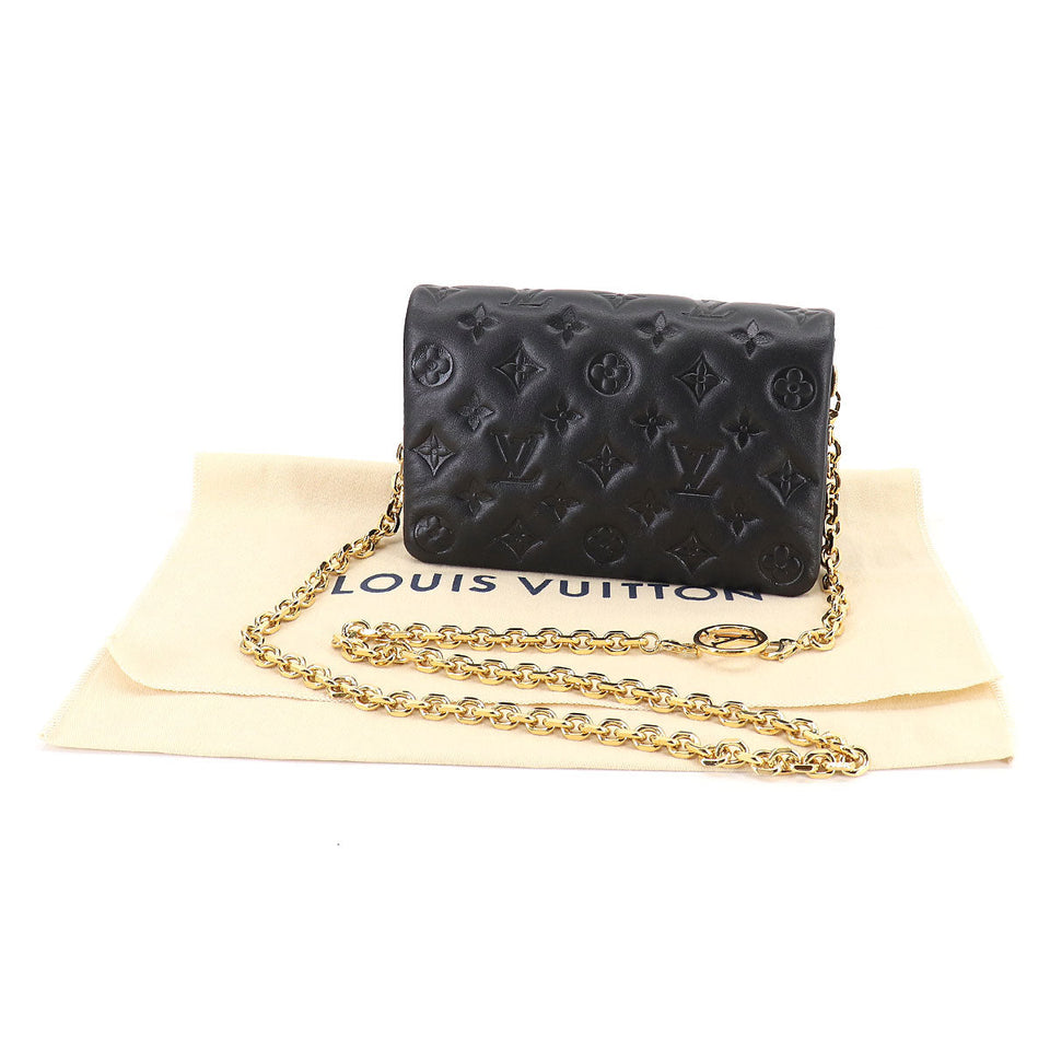 Louis Vuitton Pochette Coussin 2way Shoulder Clutch Bag Leather Noir