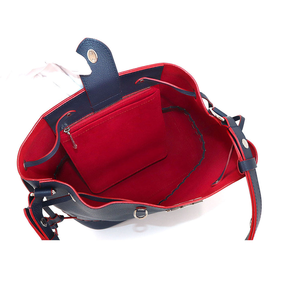 Louis Vuitton Lock Me Bucket Shoulder Bag Leather Marine Rouge