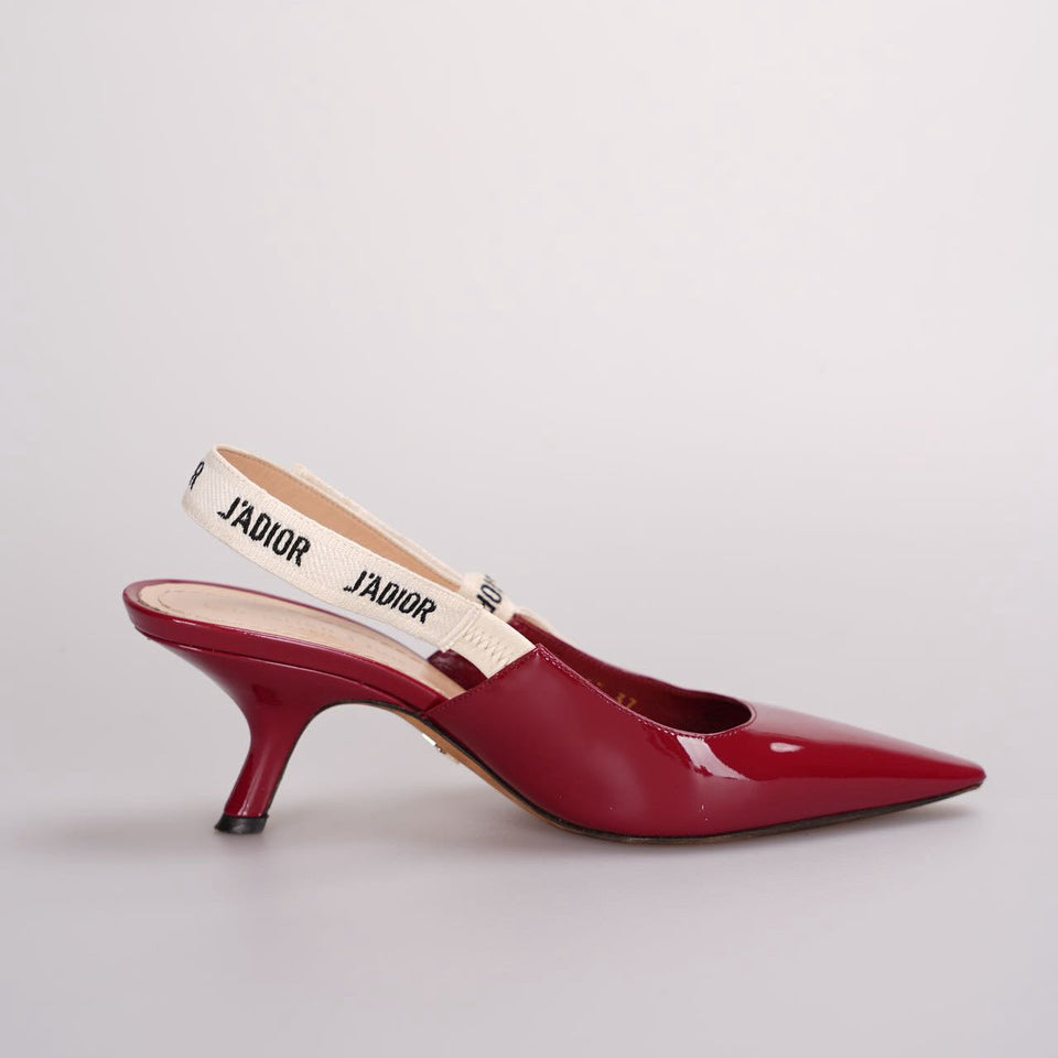 Christian Dior J'aDior Patent Leather Slingback 6cm Pumps 37D Burgundy