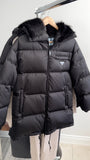 Prada Re Nylon Black Shearling Lined Hooded Down Parka Jacket - XS / 36 / 2 / 4