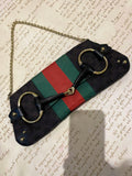 Gucci Horsebit 1955 Cloth Black Monogram Red Web Large Shoulder bag