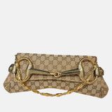 Gucci Horsebit 1955 Large Cloth Beige Monogram Gold Leather Shoulder bag