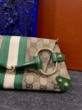 Gucci Horsebit 1955 Chain Bag Gucci Monogram Green Leather and Gold Studs