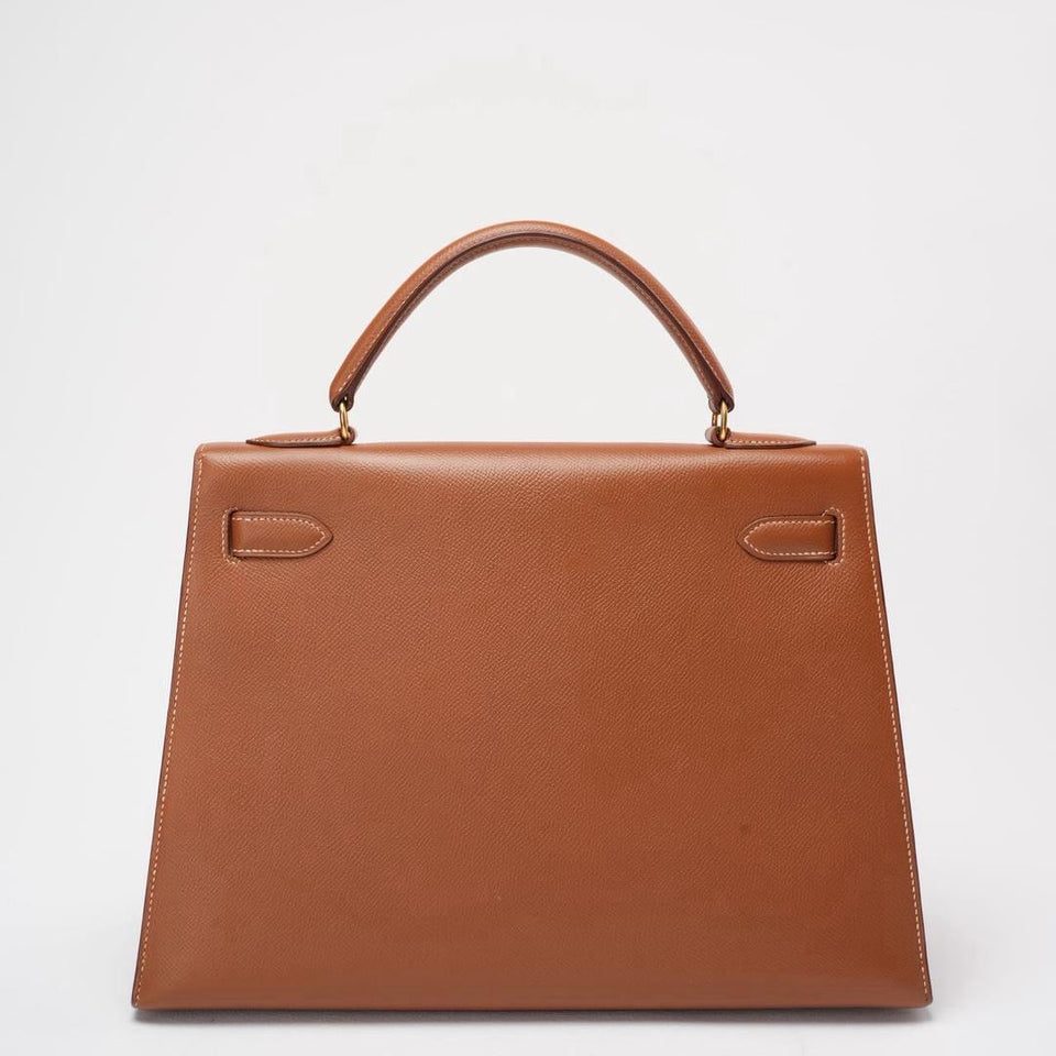 Hermes Vintage Kelly Sellier 32 Gold Leather V Cricle 1992