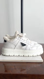 Prada White Leather Shearling Sneakers - 37