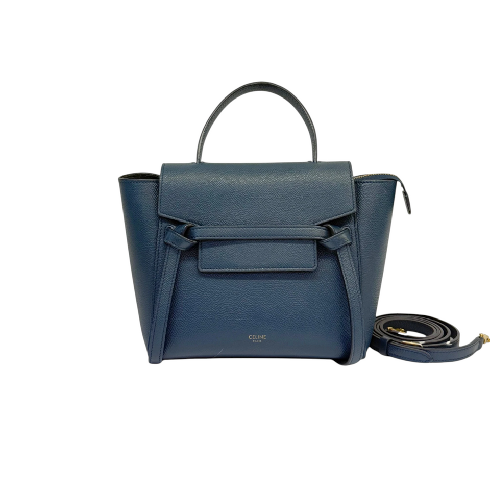Nano Belt Bag Grained Calfskin Blue GHW