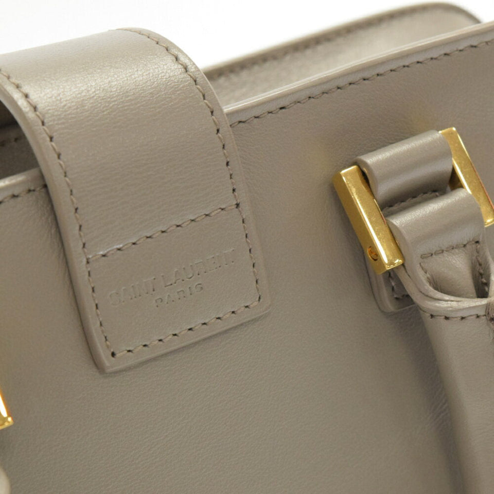 Saint Laurent- Paris Cabas Leather Shoulder Handbag Gold Gray