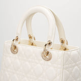 Christian Dior White Medium Lady Dior Bag in Cannage Lambskin Leather with Gold Hardware
