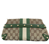 Iconic Gucci Horsebit 1955 Chain Cloth Gucci Monogram Green Leather and Gold Studs