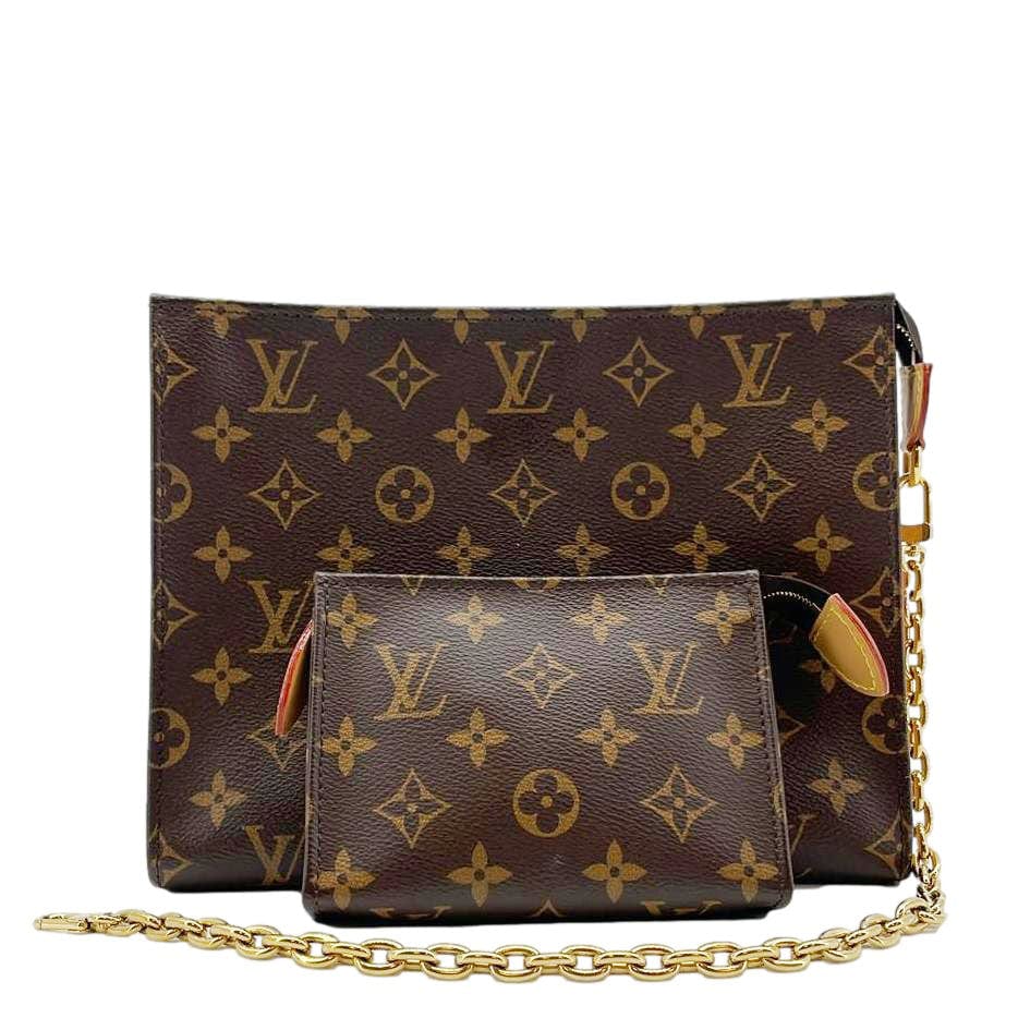 Louis Vuitton Toiletry Pouch On Chain Monogram Canvas Clutch Brown