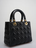 Christian Dior Black Medium Bag in Cannage Lambskin Leather with Gold Hardware