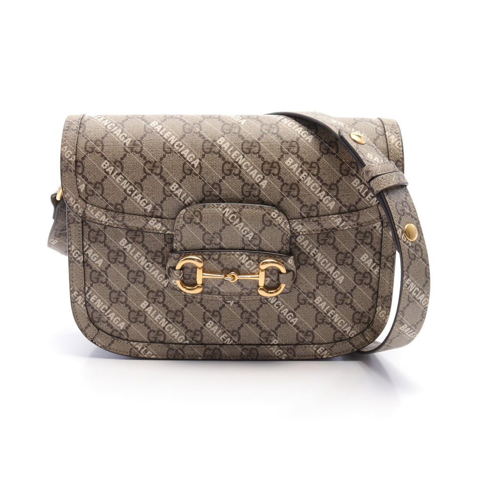 Gucci Gucci * Luxury Balenciaga Trending 2025 Horsebit 1955 Shoulder bag PVC Beige Dark brown White