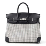 Hermes Birkin Caban/ Black/ White/ Ecru Toile Cadrille Swift Leather Size 25