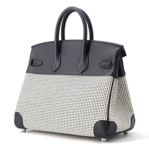 Hermes Birkin Caban/ Black/ White/ Ecru Toile Cadrille Swift Leather Size 25
