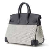 Hermes Birkin Caban/ Black/ White/ Ecru Toile Cadrille Swift Leather Size 25