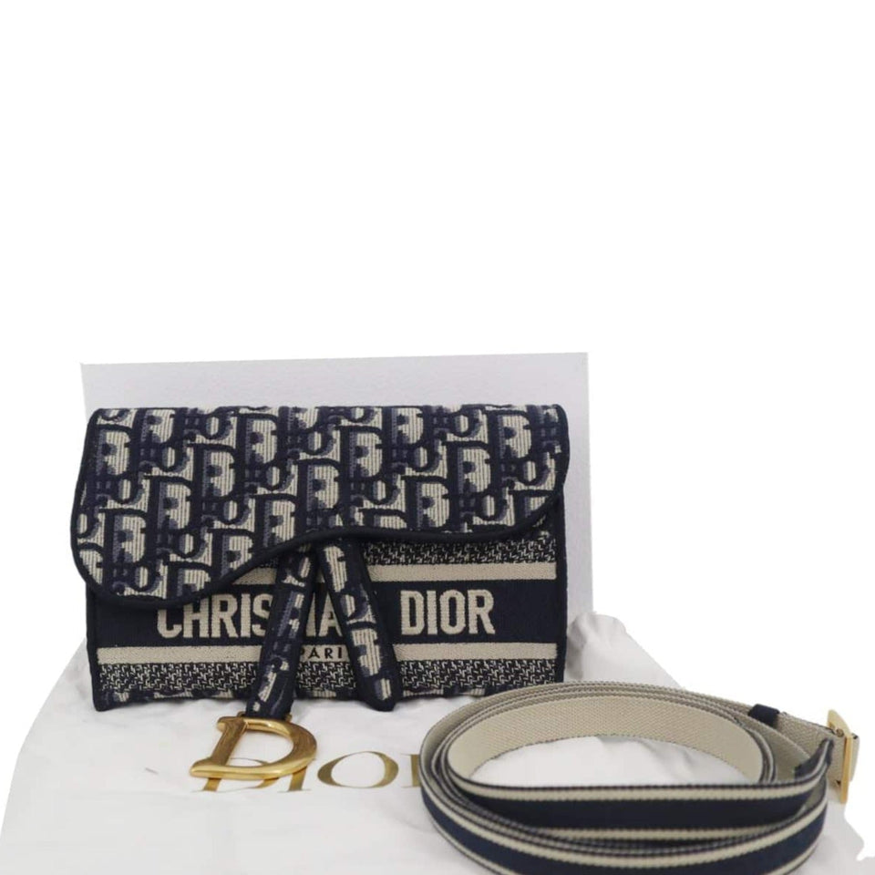 Christian Dior Saddle Oblique Canvas Belt Bag Navy Blue