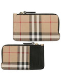 Luxury Burberry Check Pattern Half Zipper Card Wallet Archive Beige