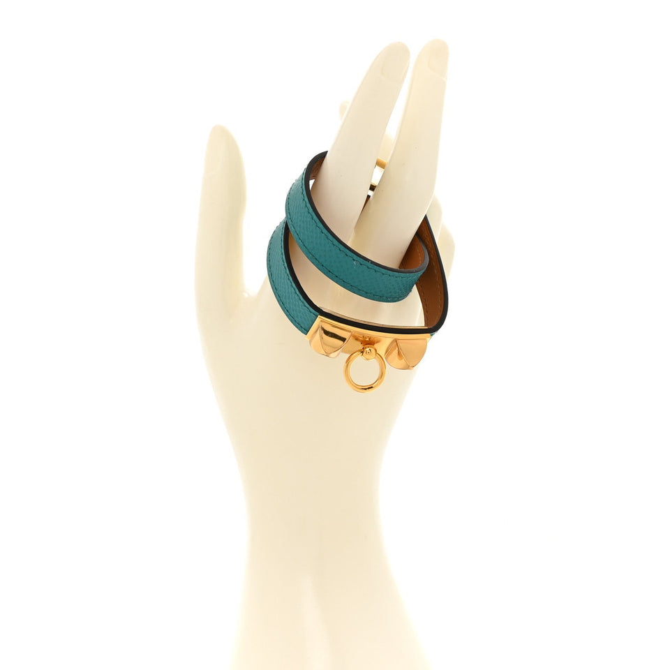 Hermes Epsom Rivale Double Tour Bracelet XS Bleu Paon
