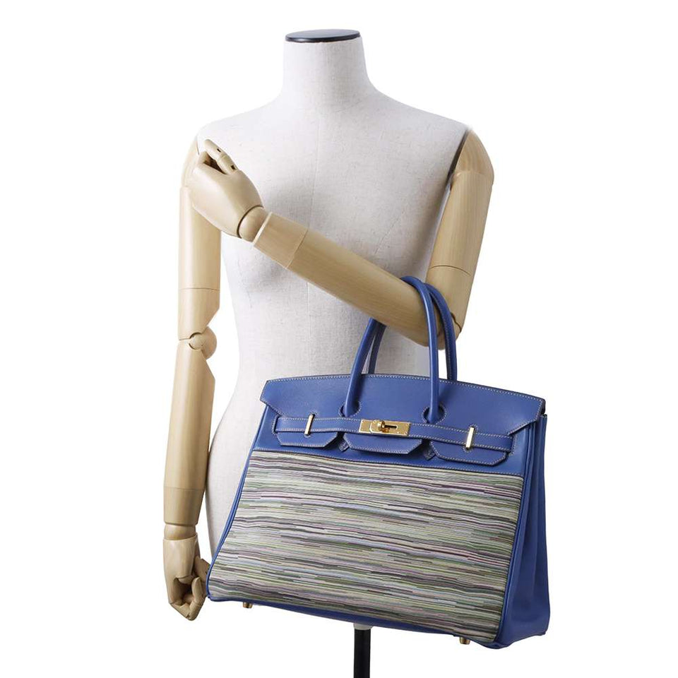 Hermes Birkin Blue france Evercalf Leather Vibrato Size 35