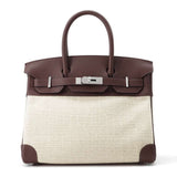 Hermes Birkin Ecru/ Moka Toile GM Swift Leather Size 30