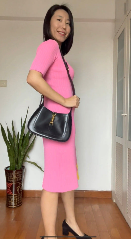 Gucci Jackie 1961 Black Leather Bag with Adjustable Strap