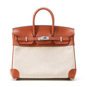 Hermes Birkin Verso Cuivre/ Ecru/ Rose Texas Toile H Swift Leather Size 25