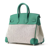 Hermes Birkin Ecru/ Vert Vertigo Toile H Swift Leather Size 25