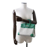 Hermes Birkin Ecru/ Vert Vertigo Toile H Swift Leather Size 25