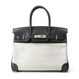 Hermes Birkin Gray/ Ecru Toile H Box Calf Leather Size 30