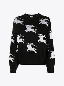 Luxury Burberry EKD Cotton Silk Jacquard Knit Top Black