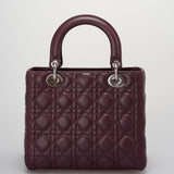 Christian Dior Burgundy Lady Dior Bag in Cannage Lambskin Leather with Silver Hardware Medium LP