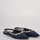 Christian Dior Denim Crystal Garland Slingback Flat Size 36