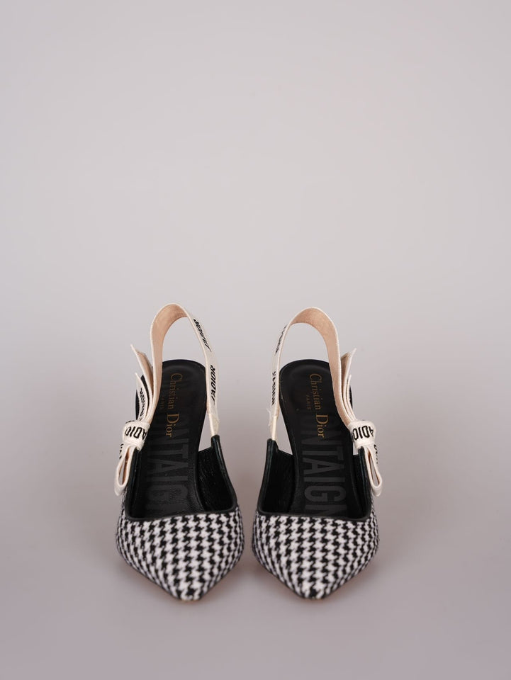 Dior J'ADior Sandals in Black and White Houndstooth Canvas Size 38