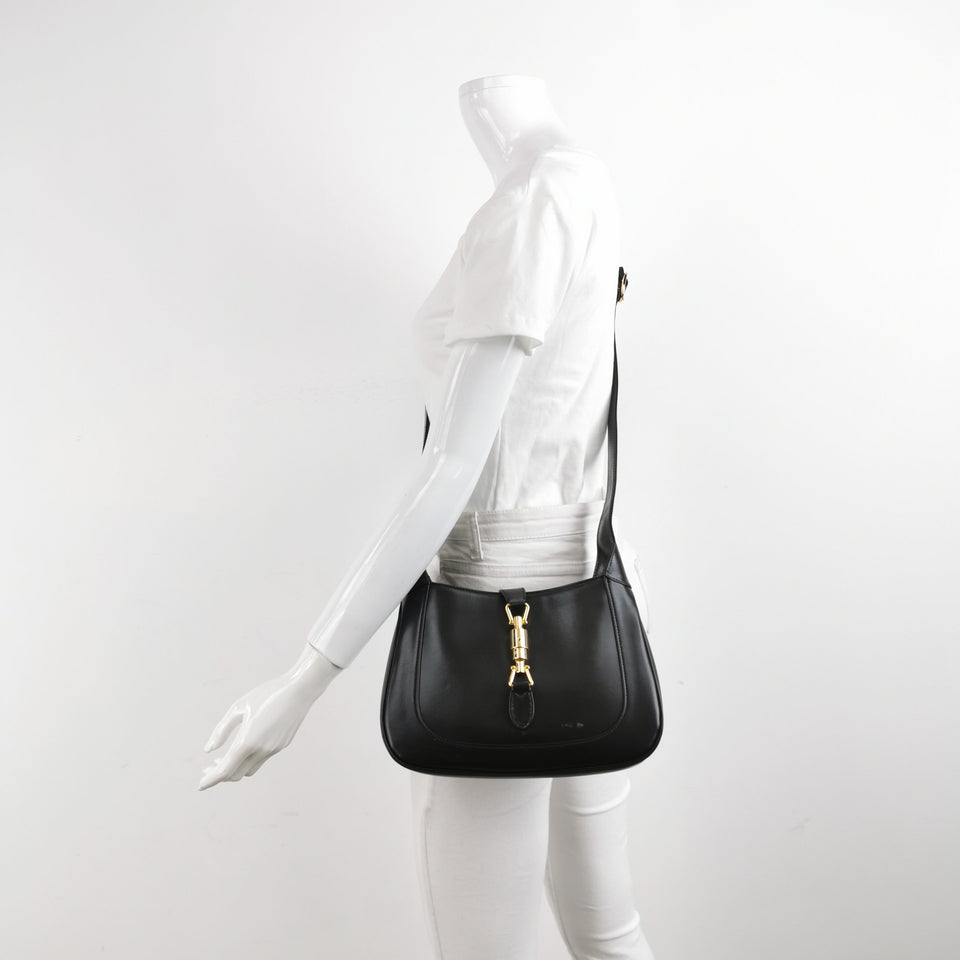 Gucci Jackie 1961 Black Leather Bag Small With Long Strap
