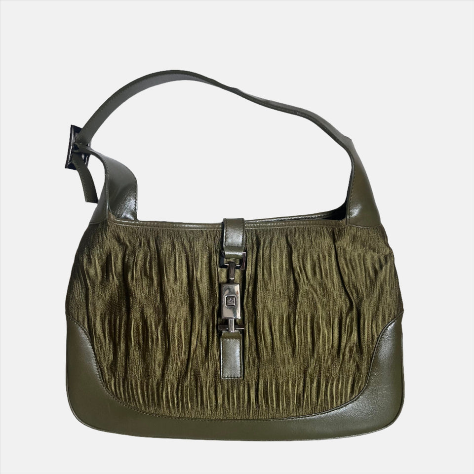 Gucci Jackie Vintage Medium Dark Green Leather and Fabric