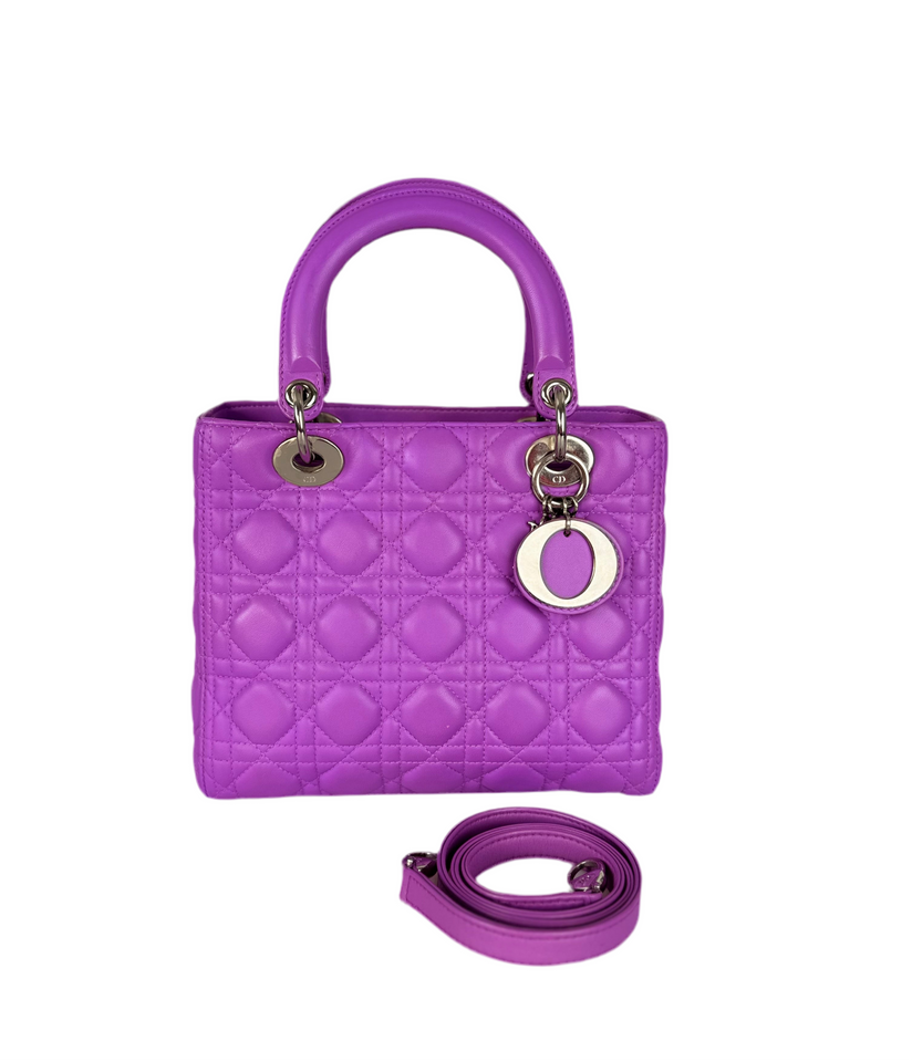 Dior Lady Dior Bag Medium Purple Lambskin Leather with Silver Hardware