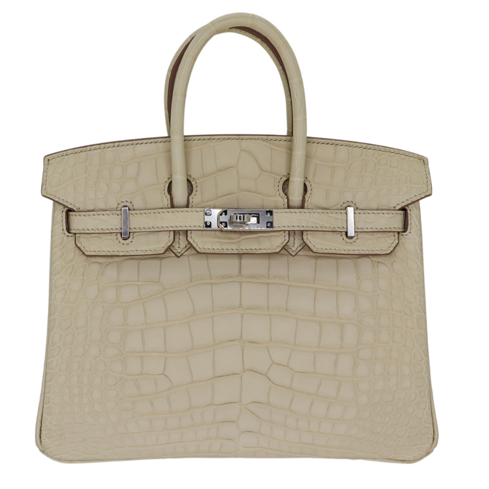 Hermes25cm Birkin Beton Matte Alligator Palladium Hardware