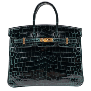Hermes25cm Birkin Vert Cypress Shiny Niloticus Crocodile Gold Hardware