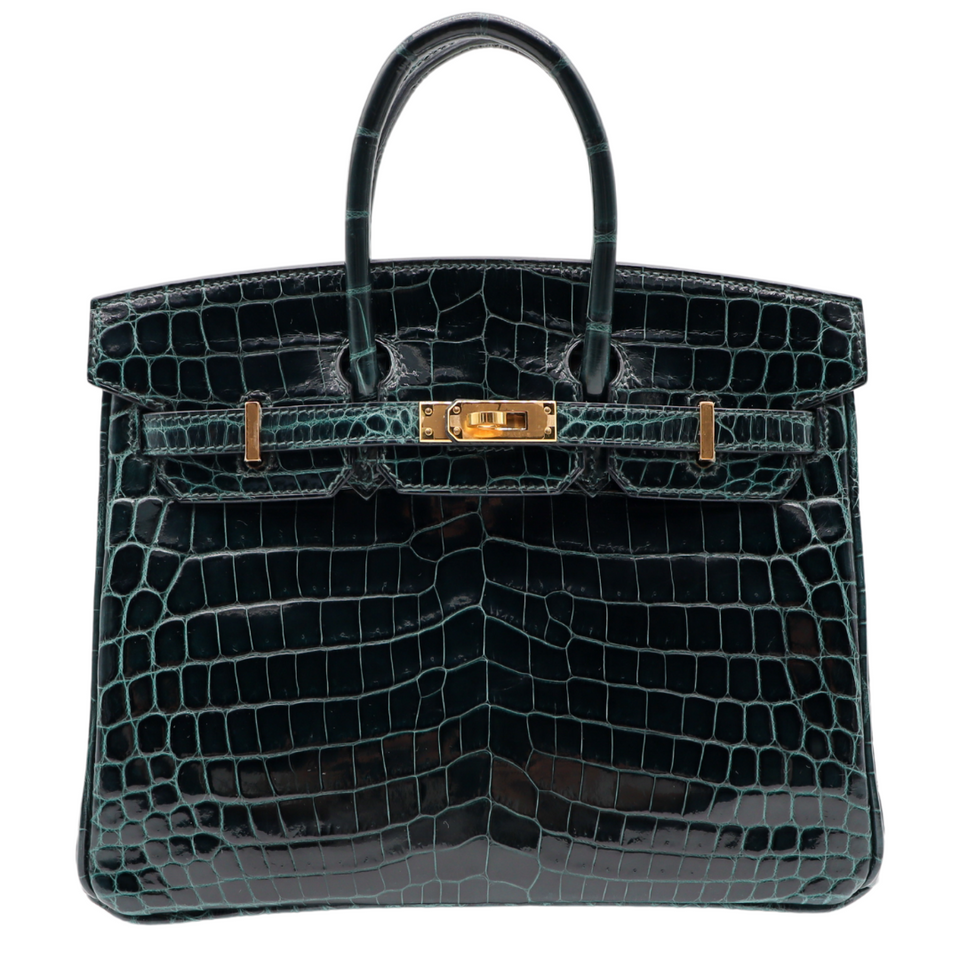 Hermes25cm Birkin Vert Cypress Shiny Niloticus Crocodile Gold Hardware
