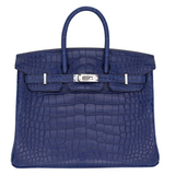 Hermes25cm Birkin Bleu Saphir Matte Alligator Palladium Hardware