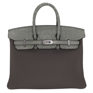 Hermes25cm Birkin Touch Gris Meyer Togo/ Matte Alligator Palladium Hardware