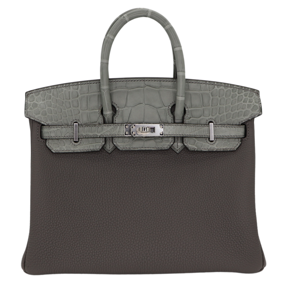 Hermes25cm Birkin Touch Gris Meyer Togo/ Matte Alligator Palladium Hardware