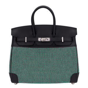 Hermes25cm Birkin Quadrille Menthe Toile/ Swift Leather Palladium Hardware